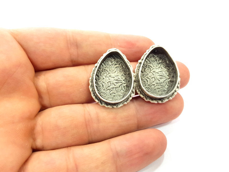 Earring Blank Base Settings Silver Resin Blank Cabochon Base inlay Blank Mountings Antique Silver Plated Brass (25x18mm blank) 1 Set  G14510