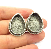 Earring Blank Base Settings Silver Resin Blank Cabochon Base inlay Blank Mountings Antique Silver Plated Brass (25x18mm blank) 1 Set  G14510