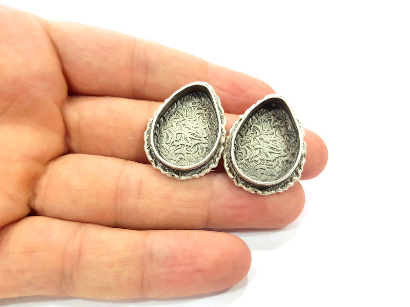 Earring Blank Base Settings Silver Resin Blank Cabochon Base inlay Blank Mountings Antique Silver Plated Brass (25x18mm blank) 1 Set  G14510