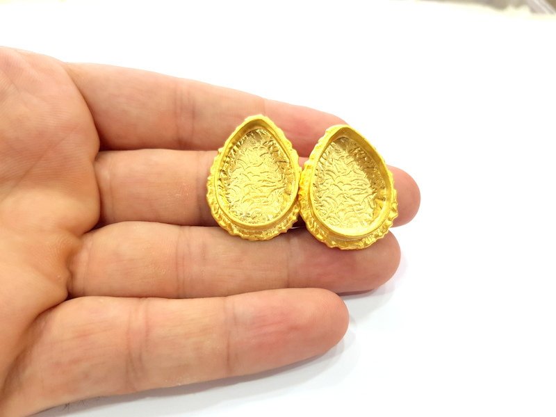 Earring Blank Base Settings Gold Resin Blank Cabochon Bases inlay Blank Mountings Gold Plated Brass (25x18mm blank) 1 Set  G14511