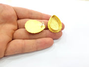 Earring Blank Base Settings Gold Resin Blank Cabochon Bases inlay Blank Mountings Gold Plated Brass (25x18mm blank) 1 Set  G14511