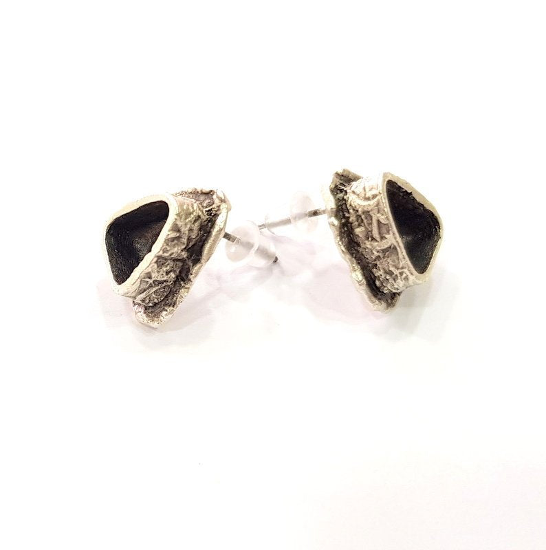 Earring Blank Base Settings Silver Resin Blank Cabochon Base inlay Blank Mountings Antique Silver Plated Brass (9x7mm blank) 1 Set  G14513