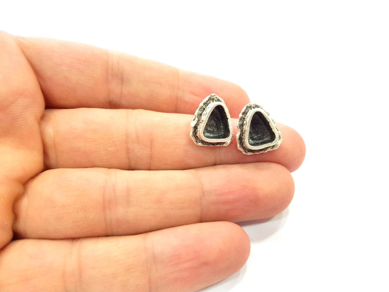 Earring Blank Base Settings Silver Resin Blank Cabochon Base inlay Blank Mountings Antique Silver Plated Brass (9x7mm blank) 1 Set  G14513