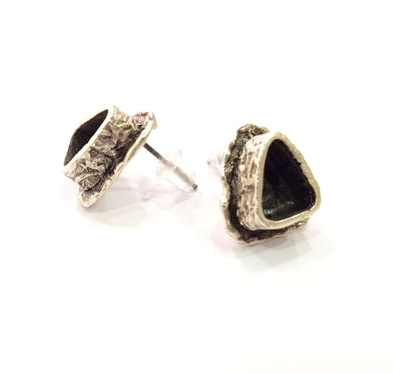 Earring Blank Base Settings Silver Resin Blank Cabochon Base inlay Blank Mountings Antique Silver Plated Brass (9x7mm blank) 1 Set  G14513