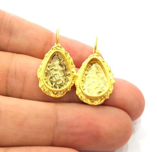 Earring Blank Base Settings Gold Resin Blank Cabochon Bases inlay Blank Mountings Gold Plated Brass (14x10mm blank) 1 Set  G14514