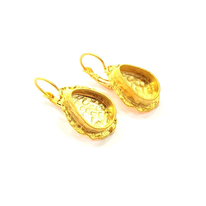 Earring Blank Base Settings Gold Resin Blank Cabochon Bases inlay Blank Mountings Gold Plated Brass (14x10mm blank) 1 Set  G14514