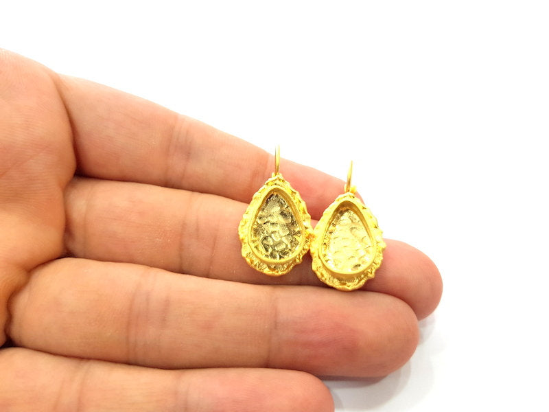 Earring Blank Base Settings Gold Resin Blank Cabochon Bases inlay Blank Mountings Gold Plated Brass (14x10mm blank) 1 Set  G14514