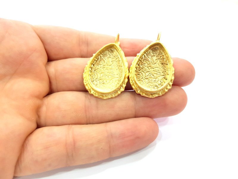 Earring Blank Base Settings Gold Resin Blank Cabochon Bases inlay Blank Mountings Gold Plated Brass (25x18mm blank) 1 Set  G14516