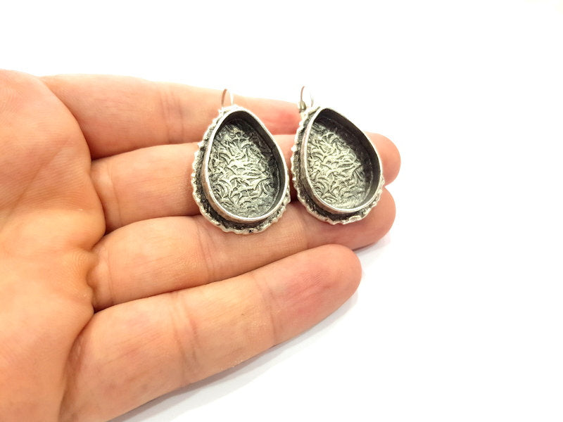 Earring Blank Base Settings Silver Resin Blank Cabochon Base inlay Blank Mountings Antique Silver Plated Brass (25x18mm blank) 1 Set  G14517