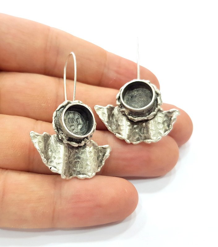Earring Blank Base Settings Silver Resin Blank Cabochon Base inlay Blank Mountings Antique Silver Plated Brass (10mm blank) 1 Set  G14519