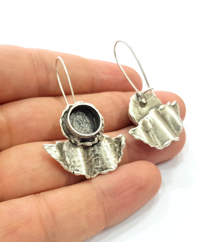 Earring Blank Base Settings Silver Resin Blank Cabochon Base inlay Blank Mountings Antique Silver Plated Brass (10mm blank) 1 Set  G14519