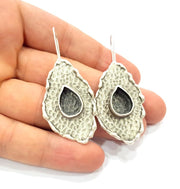 Earring Blank Base Settings Silver Resin Blank Cabochon Base inlay Blank Mountings Antique Silver Plated Brass (14x10mm blank) 1 Set  G14520