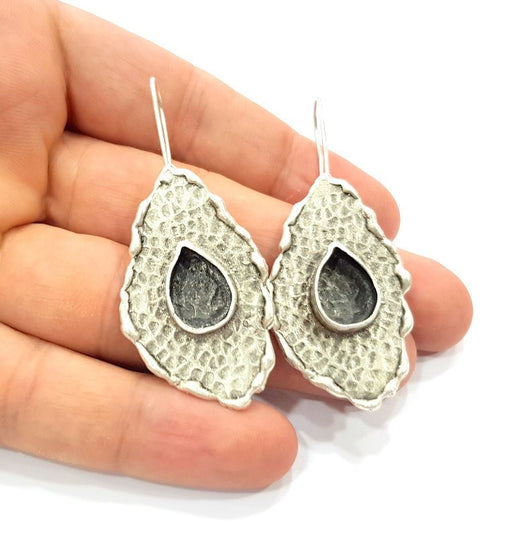 Earring Blank Base Settings Silver Resin Blank Cabochon Base inlay Blank Mountings Antique Silver Plated Brass (14x10mm blank) 1 Set  G14520