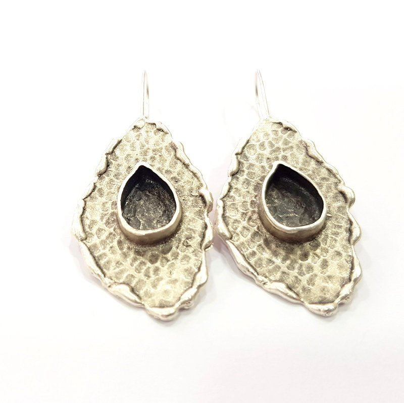 Earring Blank Base Settings Silver Resin Blank Cabochon Base inlay Blank Mountings Antique Silver Plated Brass (14x10mm blank) 1 Set  G14520