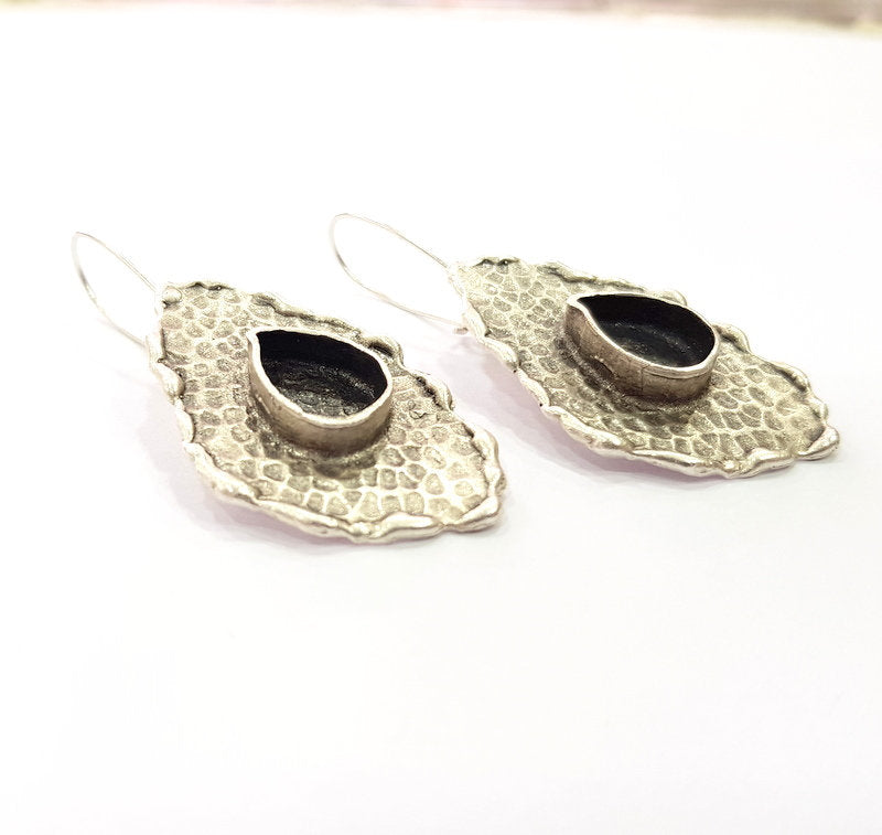 Earring Blank Base Settings Silver Resin Blank Cabochon Base inlay Blank Mountings Antique Silver Plated Brass (14x10mm blank) 1 Set  G14520
