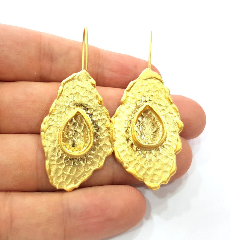 Earring Blank Base Settings Gold Resin Blank Cabochon Bases inlay Blank Mountings Gold Plated Brass (14x10mm blank) 1 Set  G14521