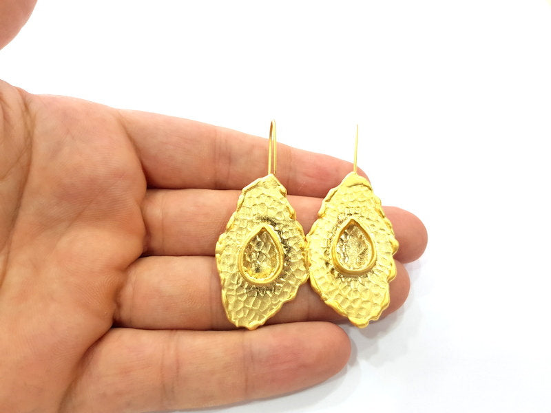 Earring Blank Base Settings Gold Resin Blank Cabochon Bases inlay Blank Mountings Gold Plated Brass (14x10mm blank) 1 Set  G14521