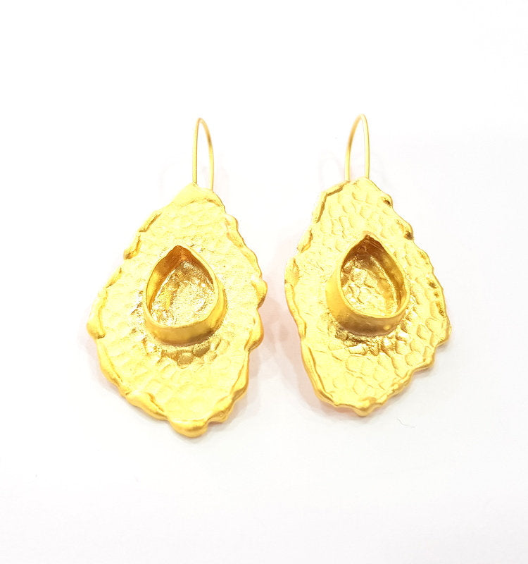 Earring Blank Base Settings Gold Resin Blank Cabochon Bases inlay Blank Mountings Gold Plated Brass (14x10mm blank) 1 Set  G14521