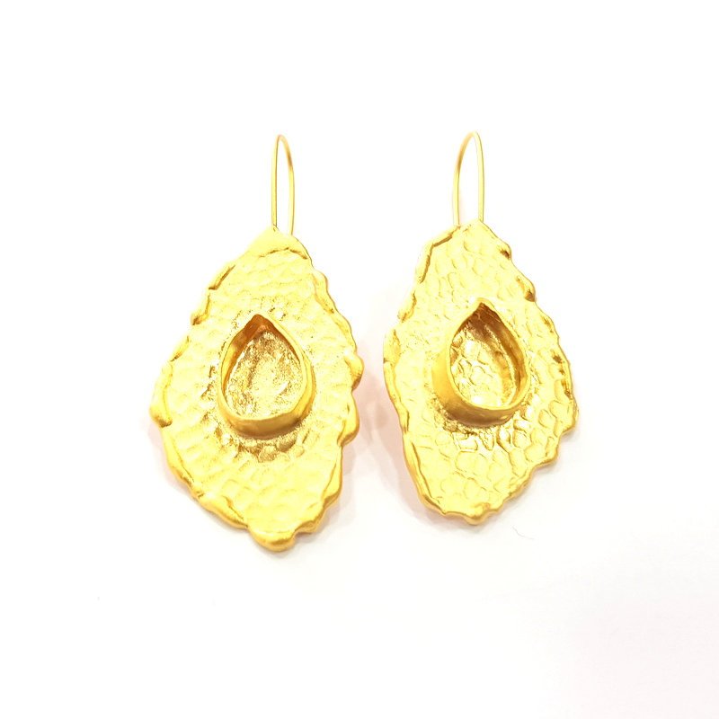 Earring Blank Base Settings Gold Resin Blank Cabochon Bases inlay Blank Mountings Gold Plated Brass (14x10mm blank) 1 Set  G14521