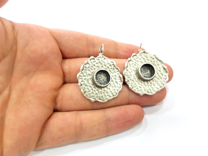 Earring Blank Base Settings Silver Resin Blank Cabochon Base inlay Blank Mountings Antique Silver Plated Brass (10mm blank) 1 Set  G14523