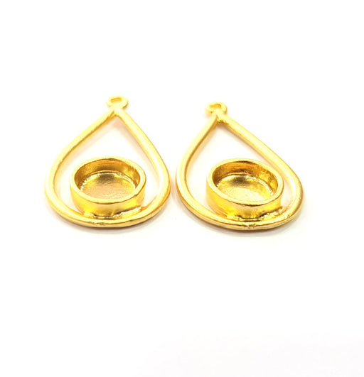2 Gold Pendant Blank Gold Pendant Gold Plated Metal (8mm blank)  G14524