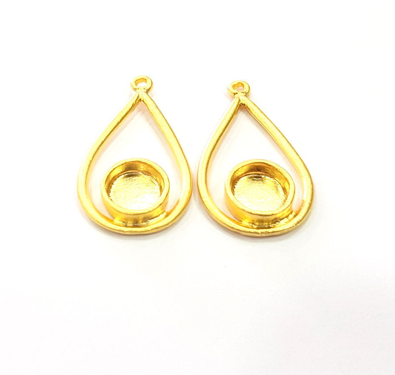 2 Gold Pendant Blank Gold Pendant Gold Plated Metal (8mm blank)  G14524