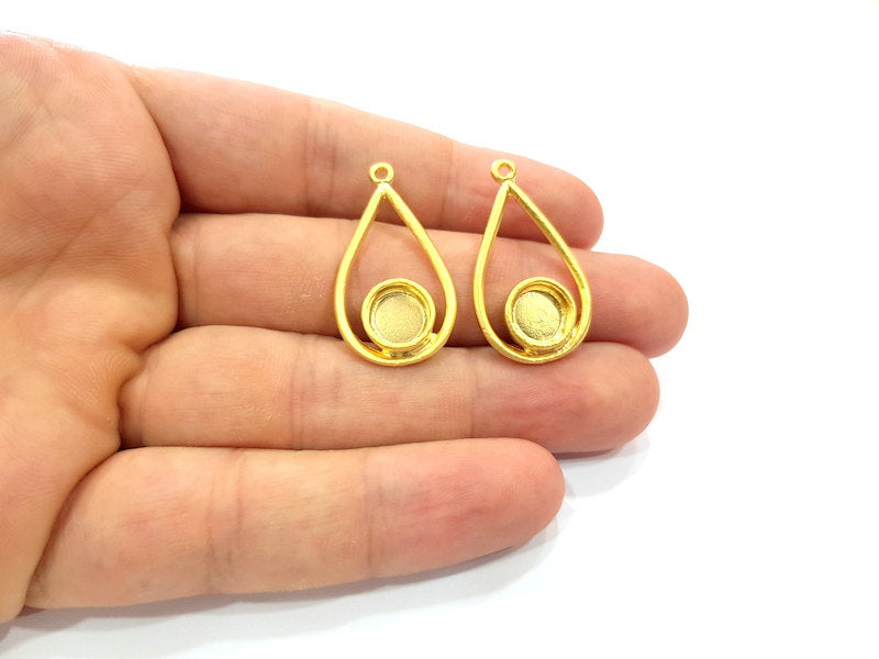 2 Gold Pendant Blank Gold Pendant Gold Plated Metal (8mm blank)  G14524