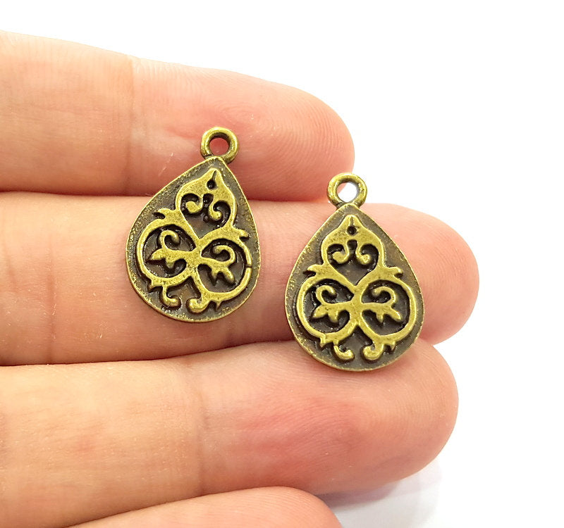 6 Drop Charm Antique Bronze Charm Antique Bronze Plated Metal  (22x14mm) G14526