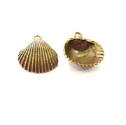 2 Oyster Charms Shell Charm Mussel Charms Sea Ocean Antique Bronze Charm Antique Bronze Plated Metal  (30x25mm) G14528