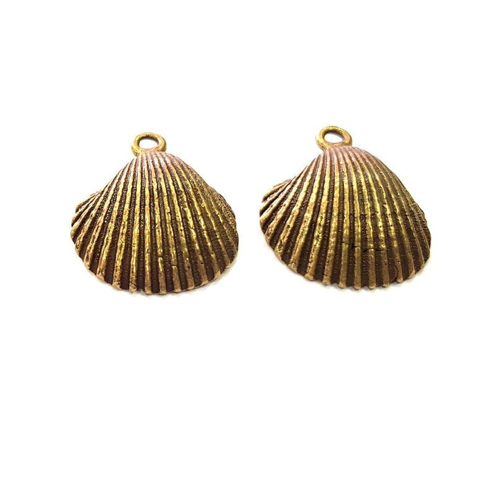2 Oyster Charms Shell Charm Mussel Charms Sea Ocean Antique Bronze Charm Antique Bronze Plated Metal  (30x25mm) G14528