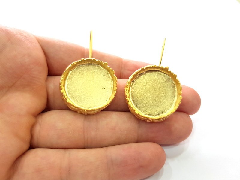 Earring Blank Base Settings Gold Resin Blank Cabochon Bases inlay Blank Mountings Gold Plated Brass (25mm blank) 1 Set  G14533