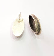 Earring Blank Base Settings Silver Resin Blank Cabochon Base inlay Blank Mountings Antique Silver Plated Brass (22x8mm blank) 1 Set  G14536