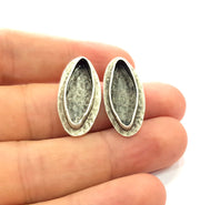 Earring Blank Base Settings Silver Resin Blank Cabochon Base inlay Blank Mountings Antique Silver Plated Brass (22x8mm blank) 1 Set  G14536