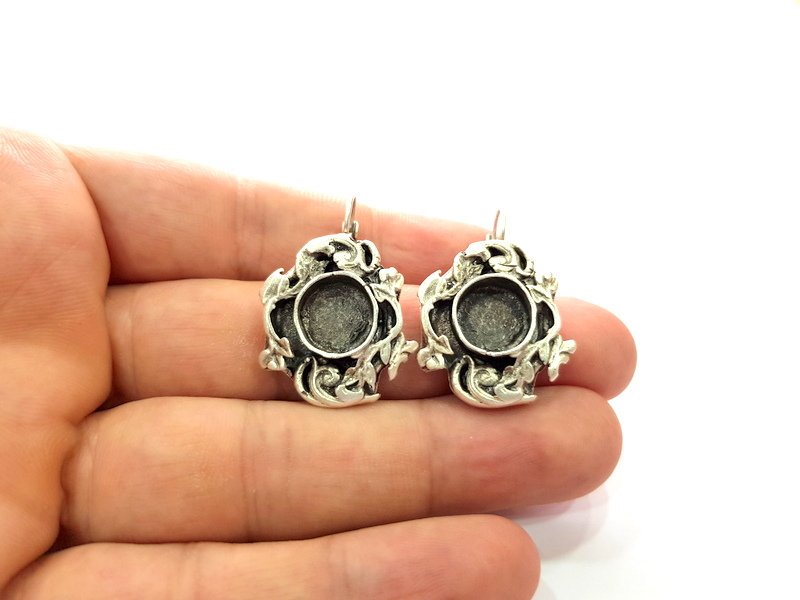 Earring Blank Base Settings Silver Resin Blank Cabochon Base inlay Blank Mountings Antique Silver Plated Brass (10mm blank) 1 Set  G14538