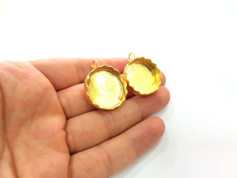 Earring Blank Base Settings Gold Resin Blank Cabochon Bases inlay Blank Mountings Gold Plated Brass (25mm blank) 1 Set  G14539