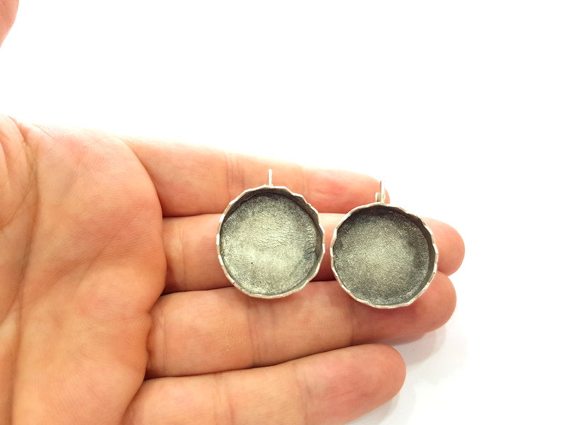 Earring Blank Base Settings Silver Resin Blank Cabochon Base inlay Blank Mountings Antique Silver Plated Brass (25mm blank) 1 Set  G14540