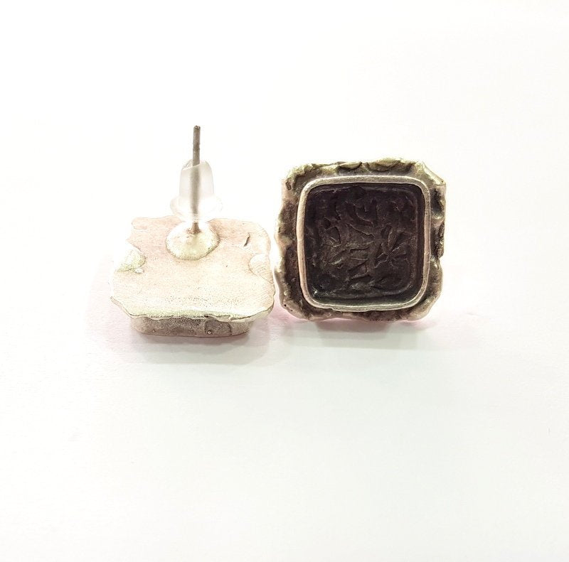 Earring Blank Base Settings Silver Resin Blank Cabochon Base inlay Blank Mountings Antique Silver Plated Brass (10mm blank) 1 Set  G14542