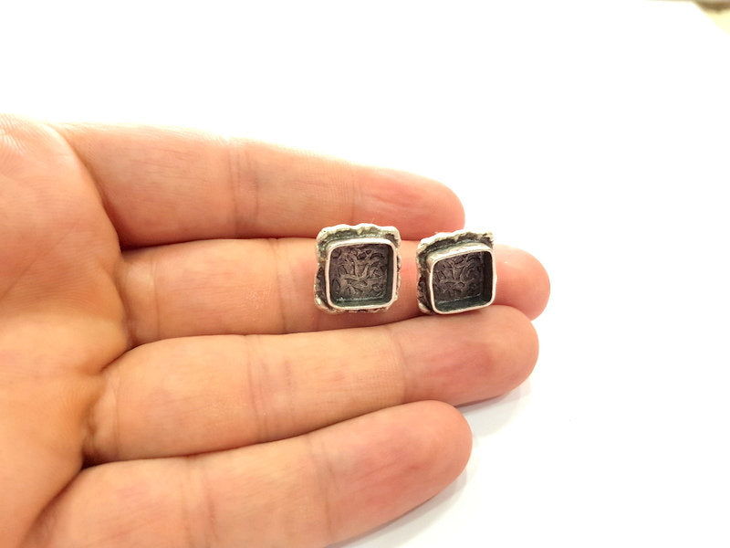 Earring Blank Base Settings Silver Resin Blank Cabochon Base inlay Blank Mountings Antique Silver Plated Brass (10mm blank) 1 Set  G14542