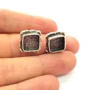 Earring Blank Base Settings Silver Resin Blank Cabochon Base inlay Blank Mountings Antique Silver Plated Brass (10mm blank) 1 Set  G14542