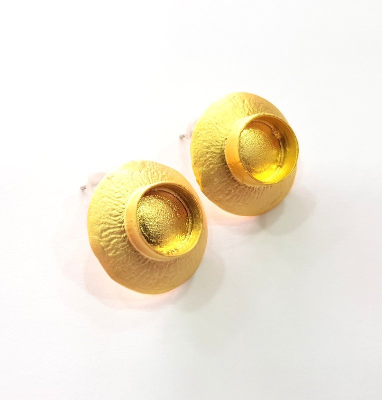 Earring Blank Base Settings Gold Resin Blank Cabochon Bases inlay Blank Mountings Gold Plated Brass (10mm blank) 1 Set  G14547