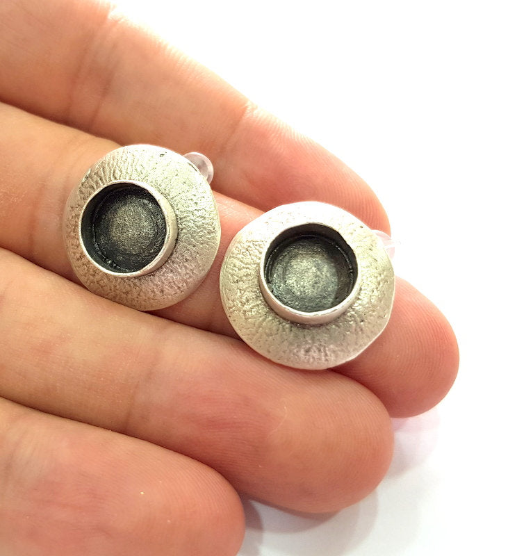 Earring Blank Base Settings Silver Resin Blank Cabochon Base inlay Blank Mountings Antique Silver Plated Brass (10mm blank) 1 Set  G14548