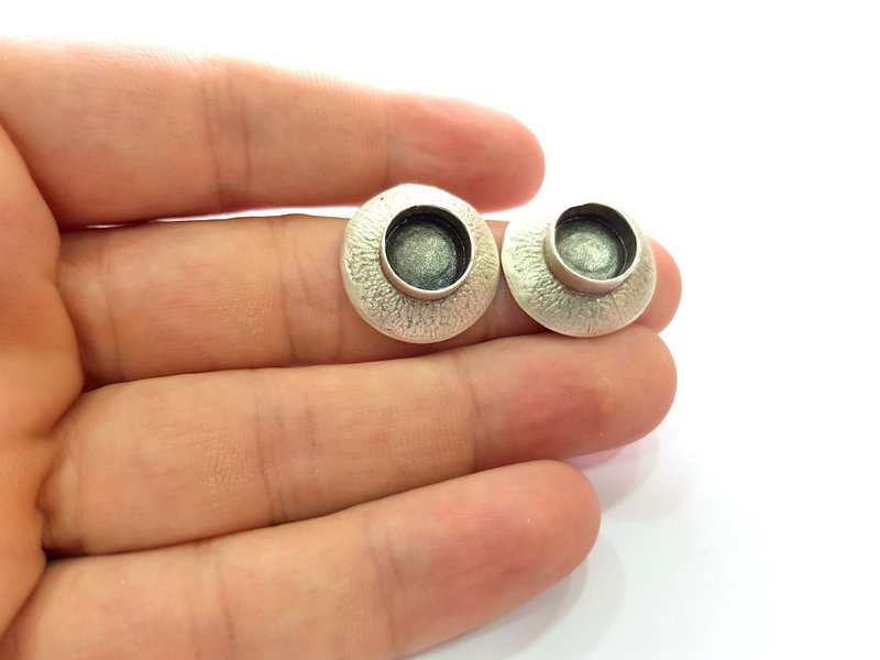Earring Blank Base Settings Silver Resin Blank Cabochon Base inlay Blank Mountings Antique Silver Plated Brass (10mm blank) 1 Set  G14548