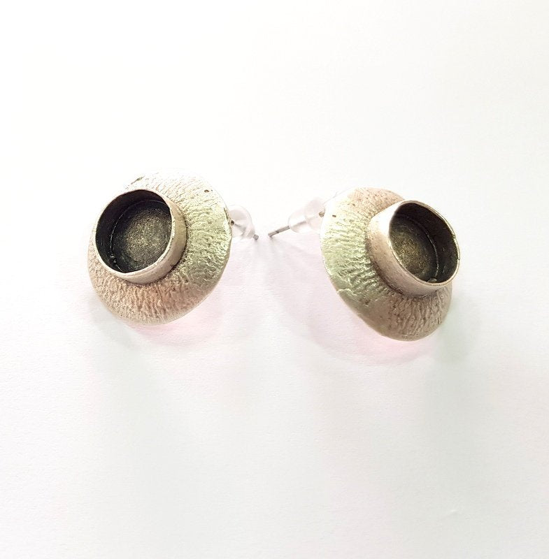 Earring Blank Base Settings Silver Resin Blank Cabochon Base inlay Blank Mountings Antique Silver Plated Brass (10mm blank) 1 Set  G14548