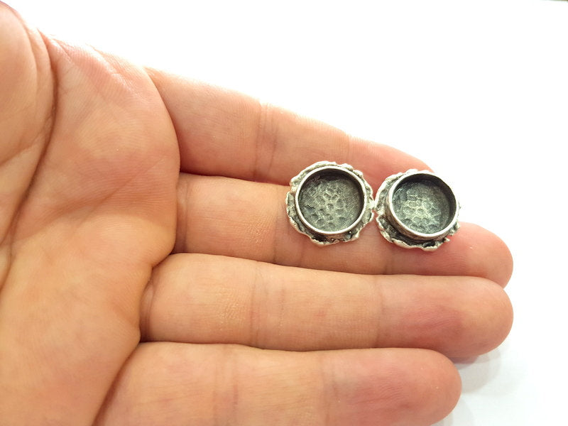 Earring Blank Base Settings Silver Resin Blank Cabochon Base inlay Blank Mountings Antique Silver Plated Brass (14mm blank) 1 Set  G14551