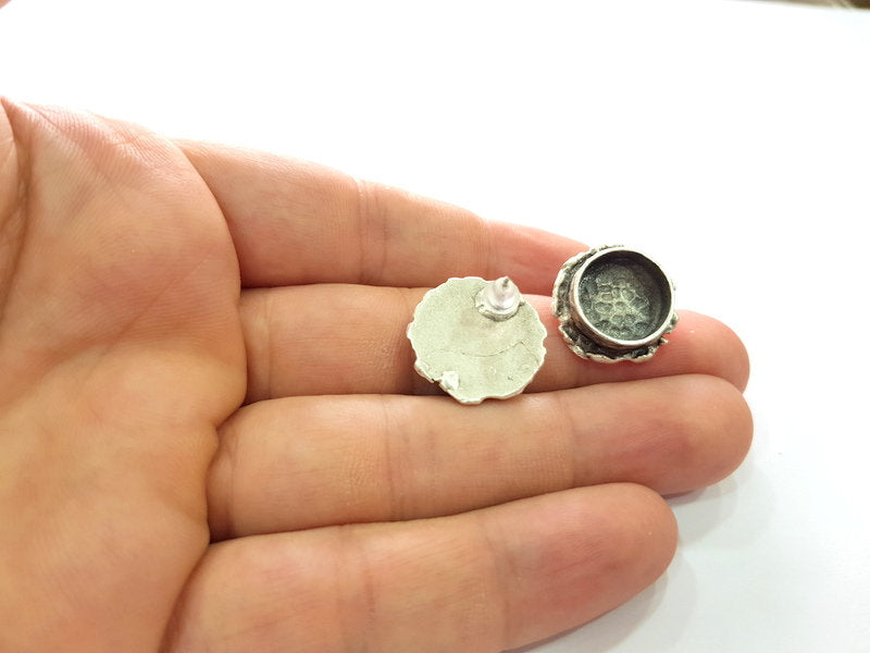 Earring Blank Base Settings Silver Resin Blank Cabochon Base inlay Blank Mountings Antique Silver Plated Brass (14mm blank) 1 Set  G14551