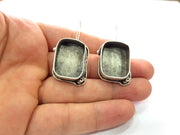 Earring Blank Base Settings Silver Resin Blank Cabochon Base inlay Blank Mountings Antique Silver Plated Brass (25x18mm blank) 1 Set  G14553