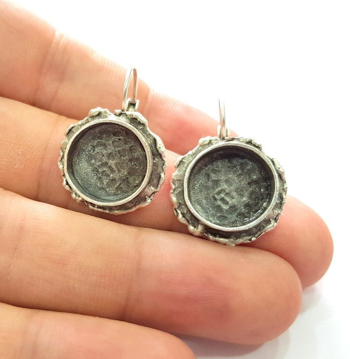 Earring Blank Base Settings Silver Resin Blank Cabochon Base inlay Blank Mountings Antique Silver Plated Brass (14mm blank) 1 Set  G14556