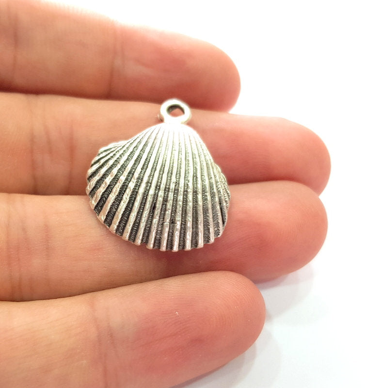 2 Oyster Charms Shell Charm Mussel Charms Sea Ocean Silver Charms Antique Silver Plated Metal (30x25mm) G14571