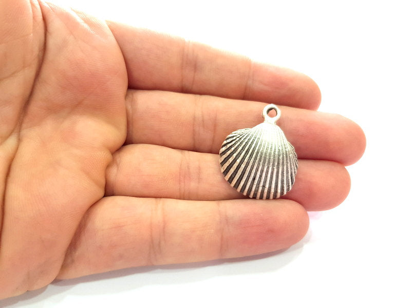 2 Oyster Charms Shell Charm Mussel Charms Sea Ocean Silver Charms Antique Silver Plated Metal (30x25mm) G14571