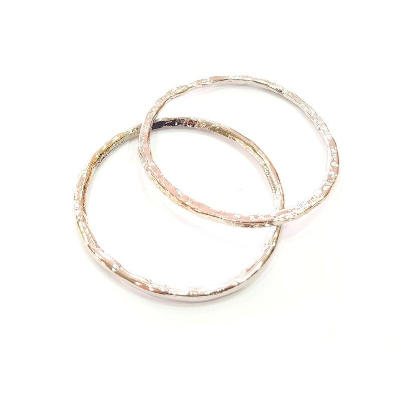 2 Shiny Silver Circle Connector Shiny Silver Plated Connector (52mm) G14572